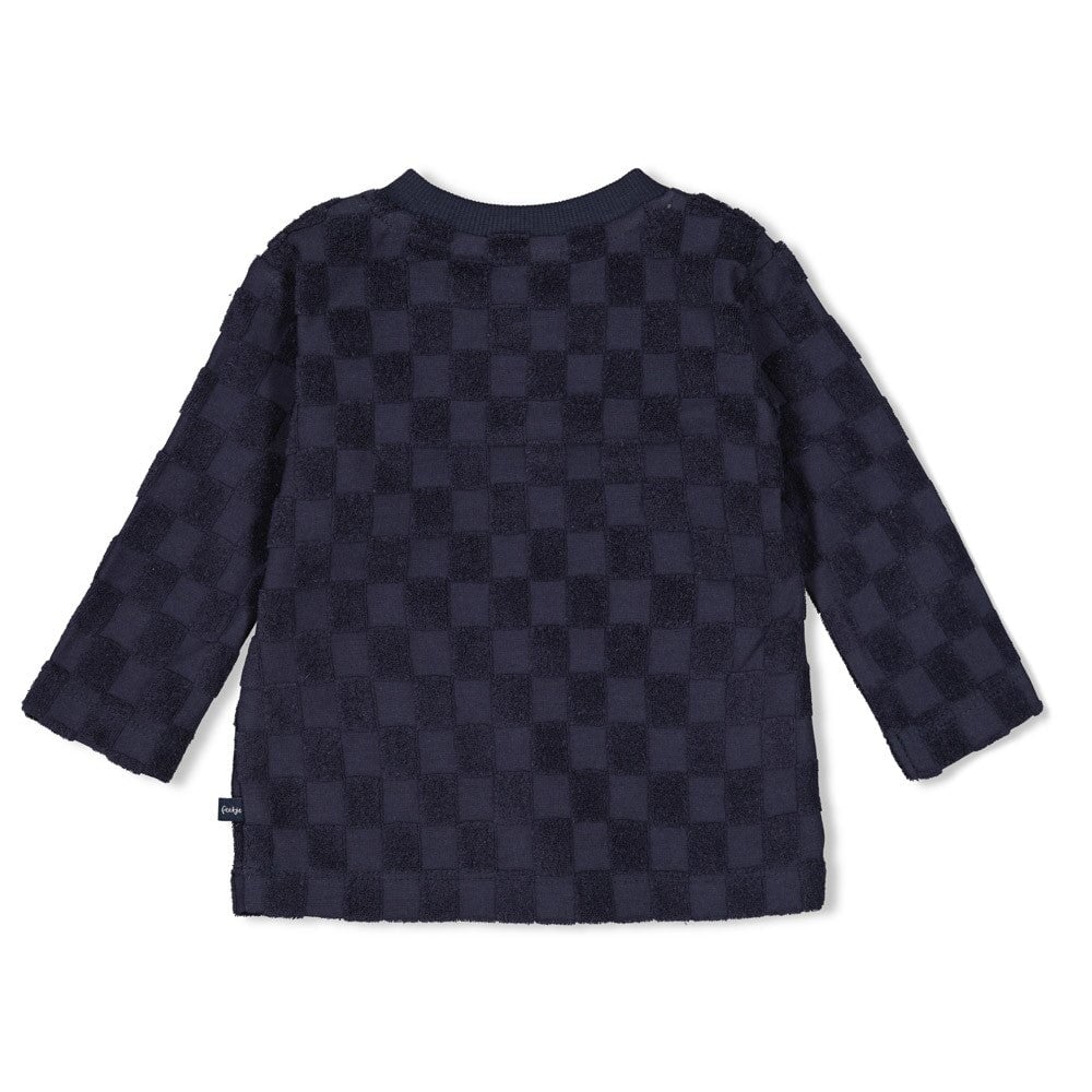 LET'S GO - Frottee Terry Knit Racing Check Henley Top