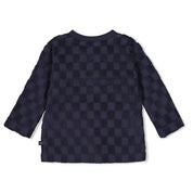LET'S GO - Frottee Terry Knit Racing Check Henley Top