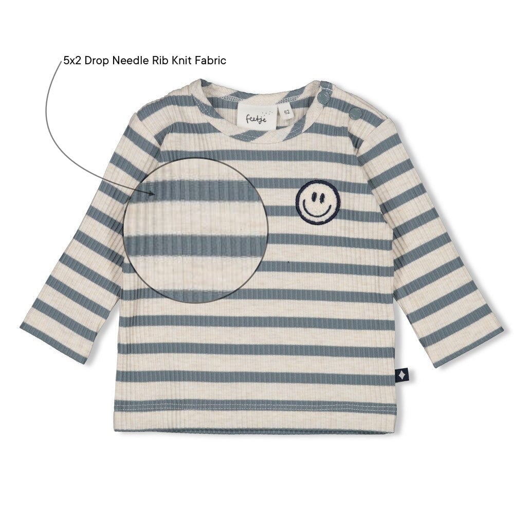 LET'S GO - smiley racer” 5x2 Drop Needle Rib Jersey Knit Fashion Top