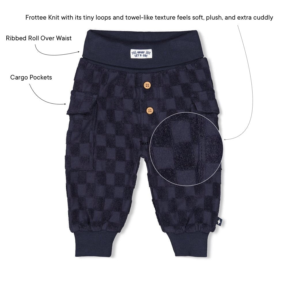 LET'S GO - Frottee Terry Knit Racing Check Pants