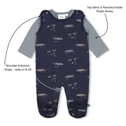 LET'S GO - 2-Piece Footed French Terry Fleece Romper with Peached Inside Jersey Knit Top