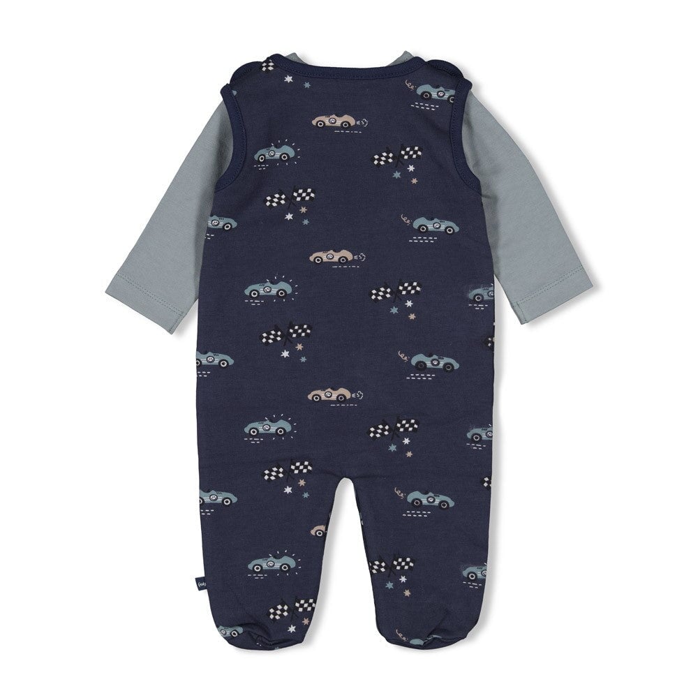 LET'S GO - 2-Piece Footed French Terry Fleece Romper with Peached Inside Jersey Knit Top