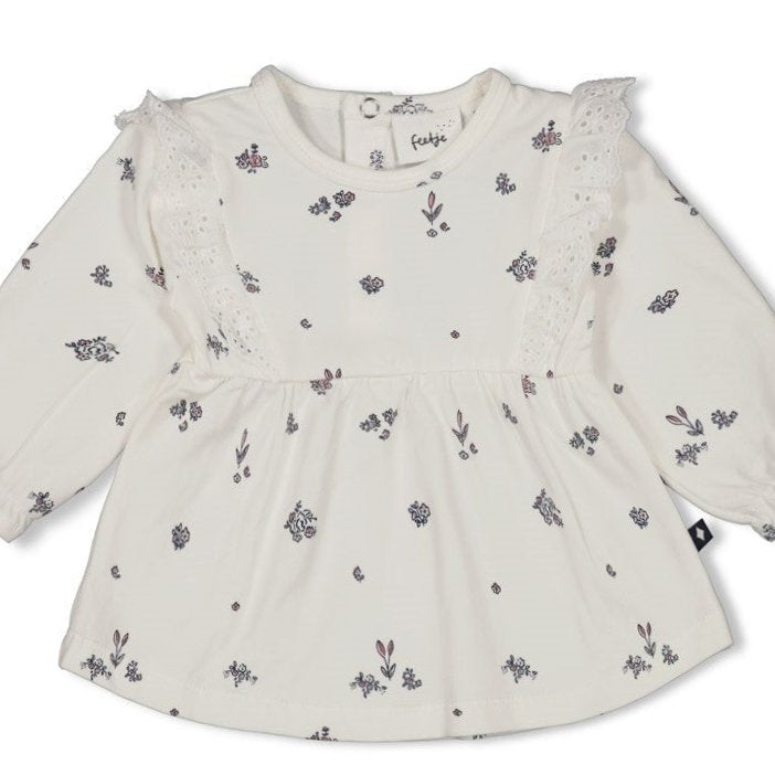 SWAN LAKE - Peached Inside Jersey & Pointelle Lace Ruffle Swing Top