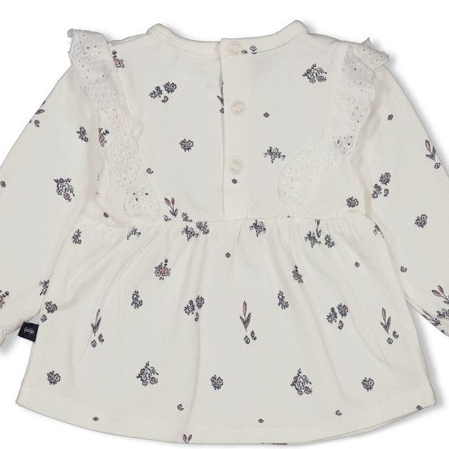 SWAN LAKE - Peached Inside Jersey & Pointelle Lace Ruffle Swing Top