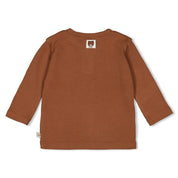 WILD WORLD - 2x2 Rib Jersey Henley Collar Appliqué Top