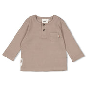 WILD WORLD - 2x2 Rib Jersey Henley Collar Fashion Top