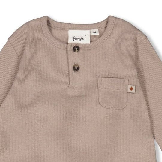 WILD WORLD - 2x2 Rib Jersey Henley Collar Fashion Top