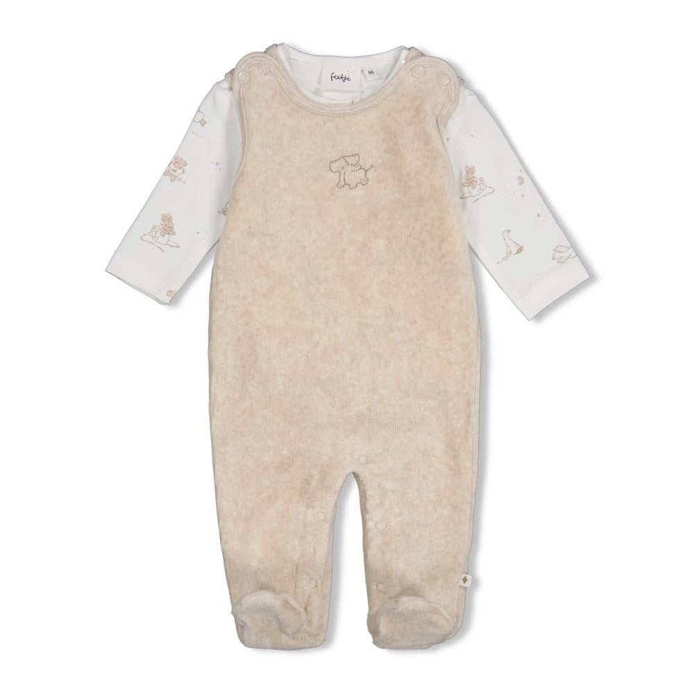 THE CUDDLE COMPANY - 2-Piece Velour Rib &amp; Print Footed Romper Set