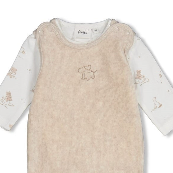 THE CUDDLE COMPANY - 2-Piece Velour Rib &amp; Print Footed Romper Set