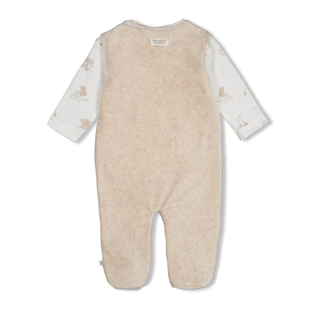 THE CUDDLE COMPANY - 2-Piece Velour Rib &amp; Print Footed Romper Set
