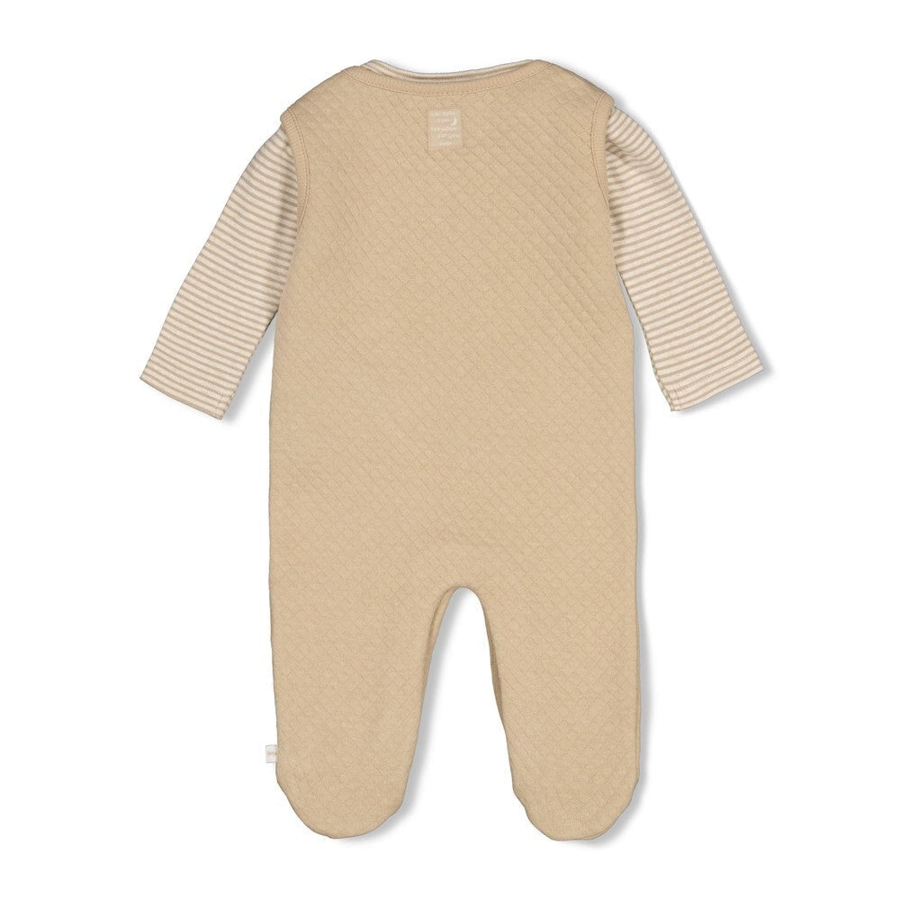 OVER THE MOON FOR YOU •  2-Piece Quilted &amp; Striped Footed Romper Set