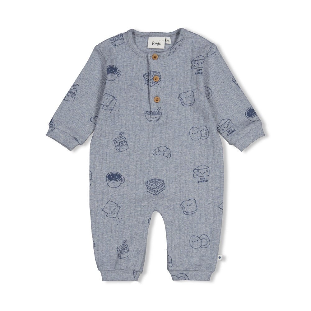 BREAKFAST BUDDY - Organic Cotton Rib Knit All-Over Print Jumpsuit