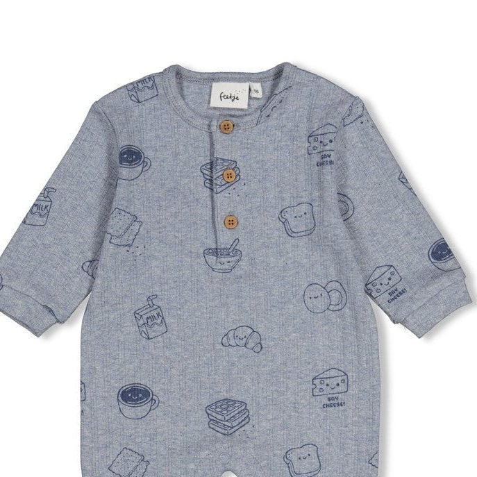 BREAKFAST BUDDY - Organic Cotton Rib Knit All-Over Print Jumpsuit