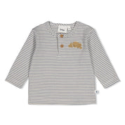 BREAKFAST BUDDY - Organic Cotton Striped Rib Knit Henley Fashion Top