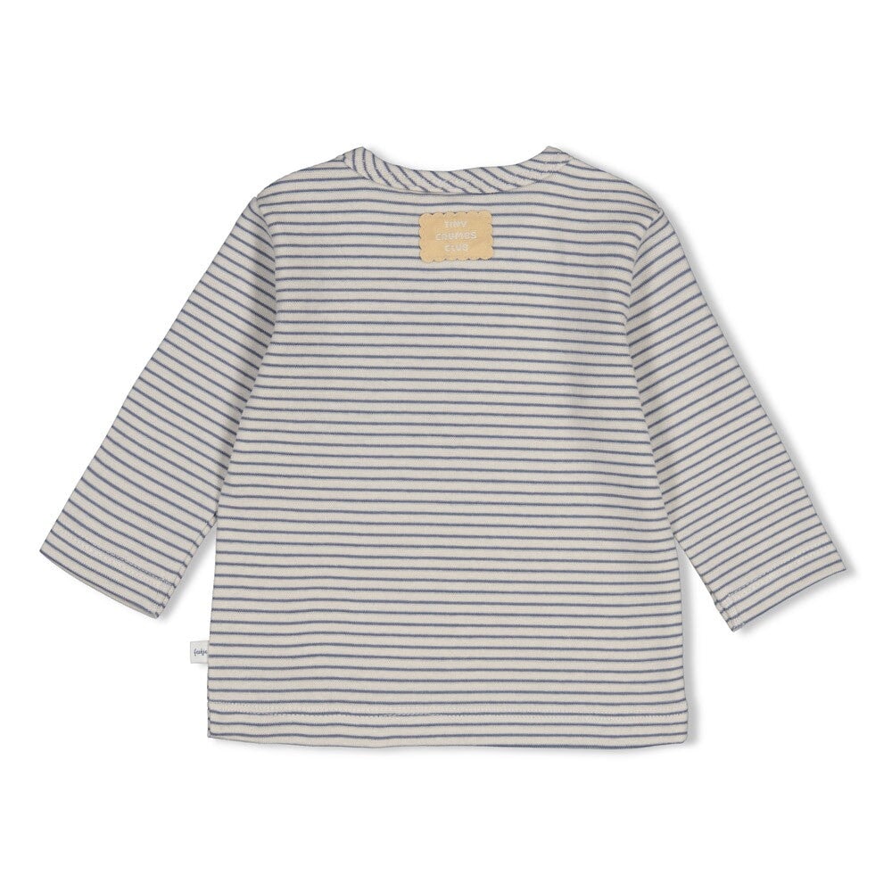 BREAKFAST BUDDY - Organic Cotton Striped Rib Knit Henley Fashion Top