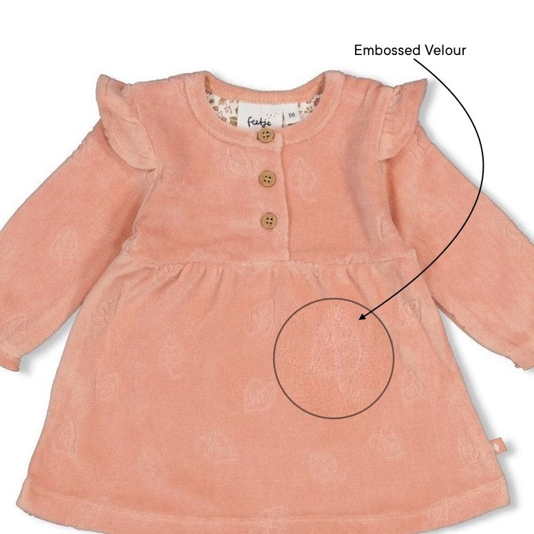 FALL IN LOVE — Organic Cotton Embossed Velour Ruffled Dress