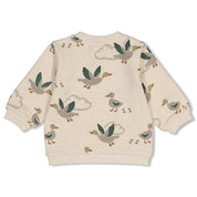 WIGGLE AND WADDLE — Organic Cotton Elastic French Terry Duck Printed Henley Sweat Top