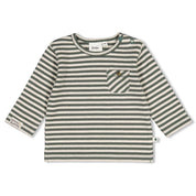 WIGGLE AND WADDLE — Organic Cotton Striped Rib Jersey Pocket Fashion Top