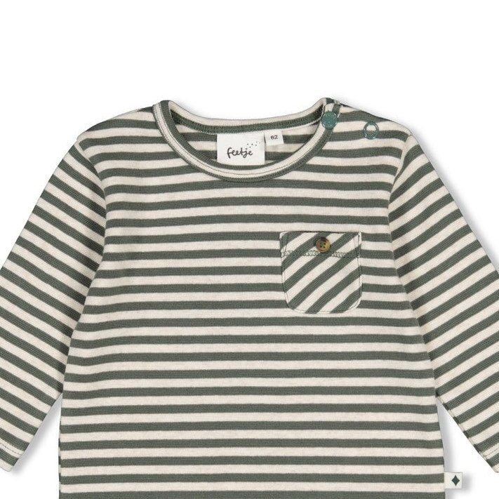 WIGGLE AND WADDLE — Organic Cotton Striped Rib Jersey Pocket Fashion Top