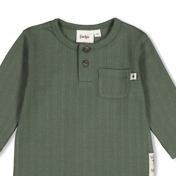 WIGGLE AND WADDLE — Organic Cotton Fancy Rib Henley Fashion Top