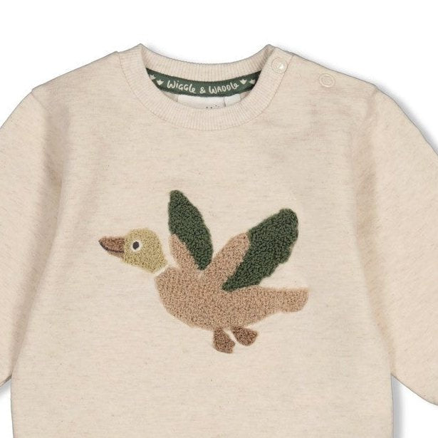 WIGGLE AND WADDLE — Organic Cotton Elastic French Terry Flying Duck Sweat Top