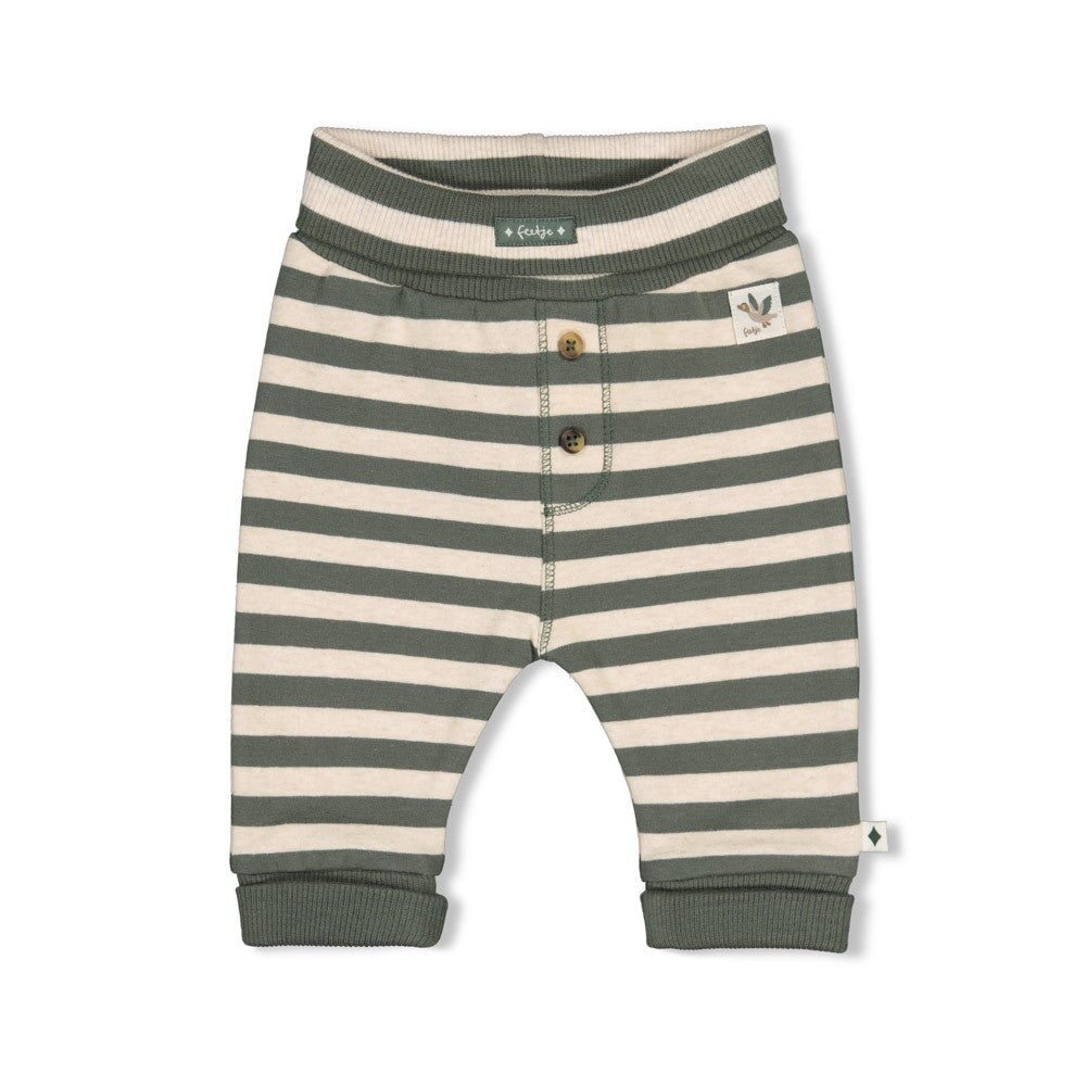 WIGGLE AND WADDLE  - Organic Cotton Elastic French Terry Striped Henley Fashion Pants