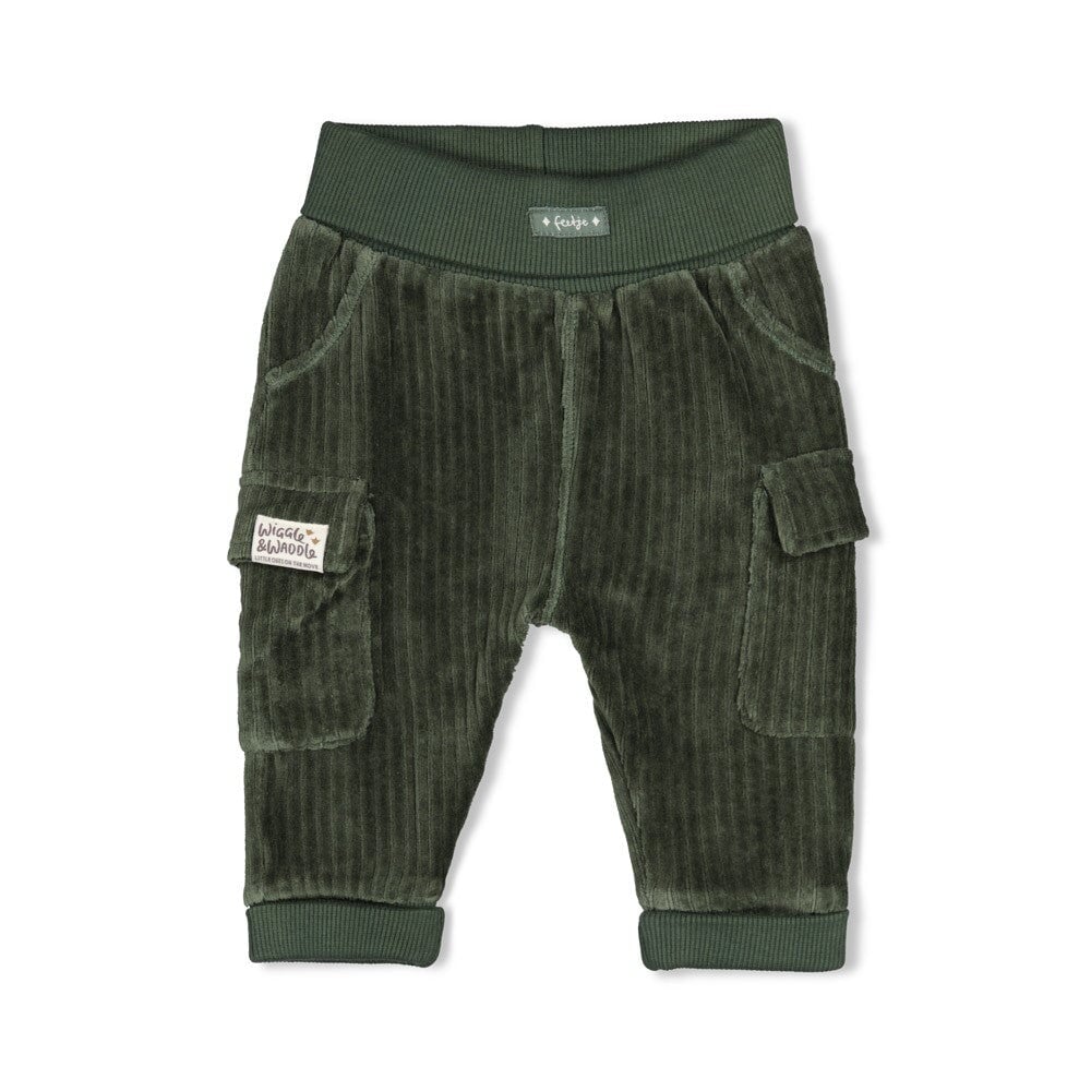 WIGGLE AND WADDLE — Organic Cotton Ribbed Velour Cargo Fashion Pants
