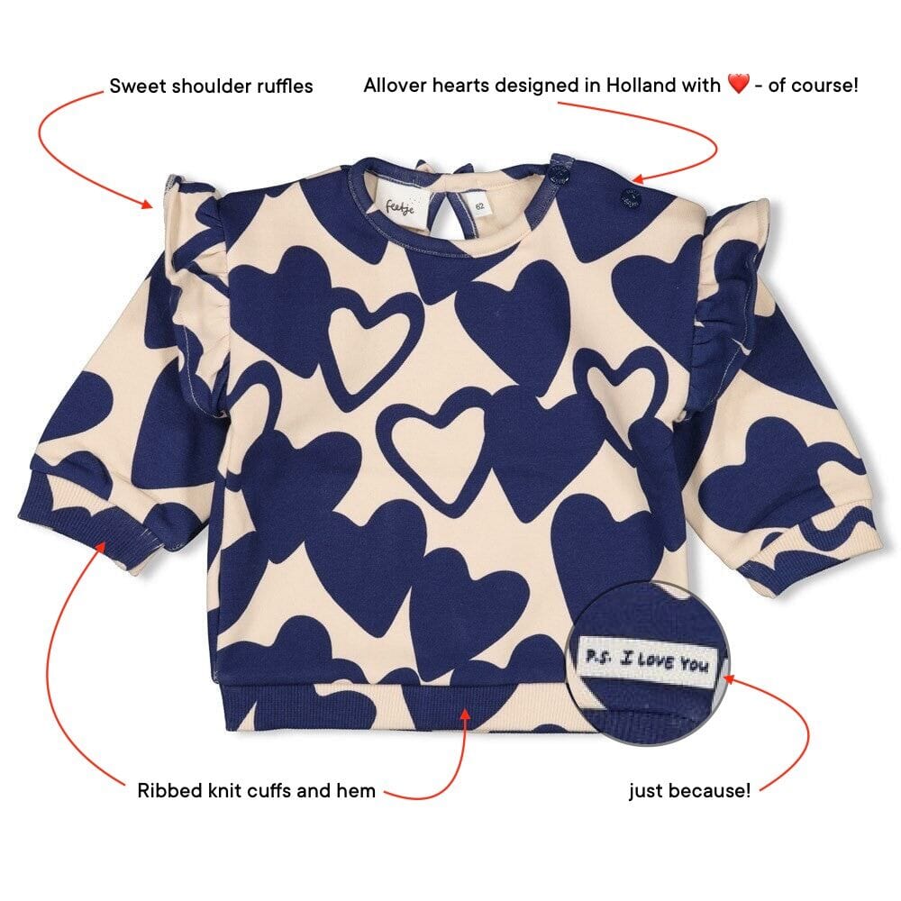 KEEPSAKE DENIM - Allover Heart French Terry Ruffle Sweat Top
