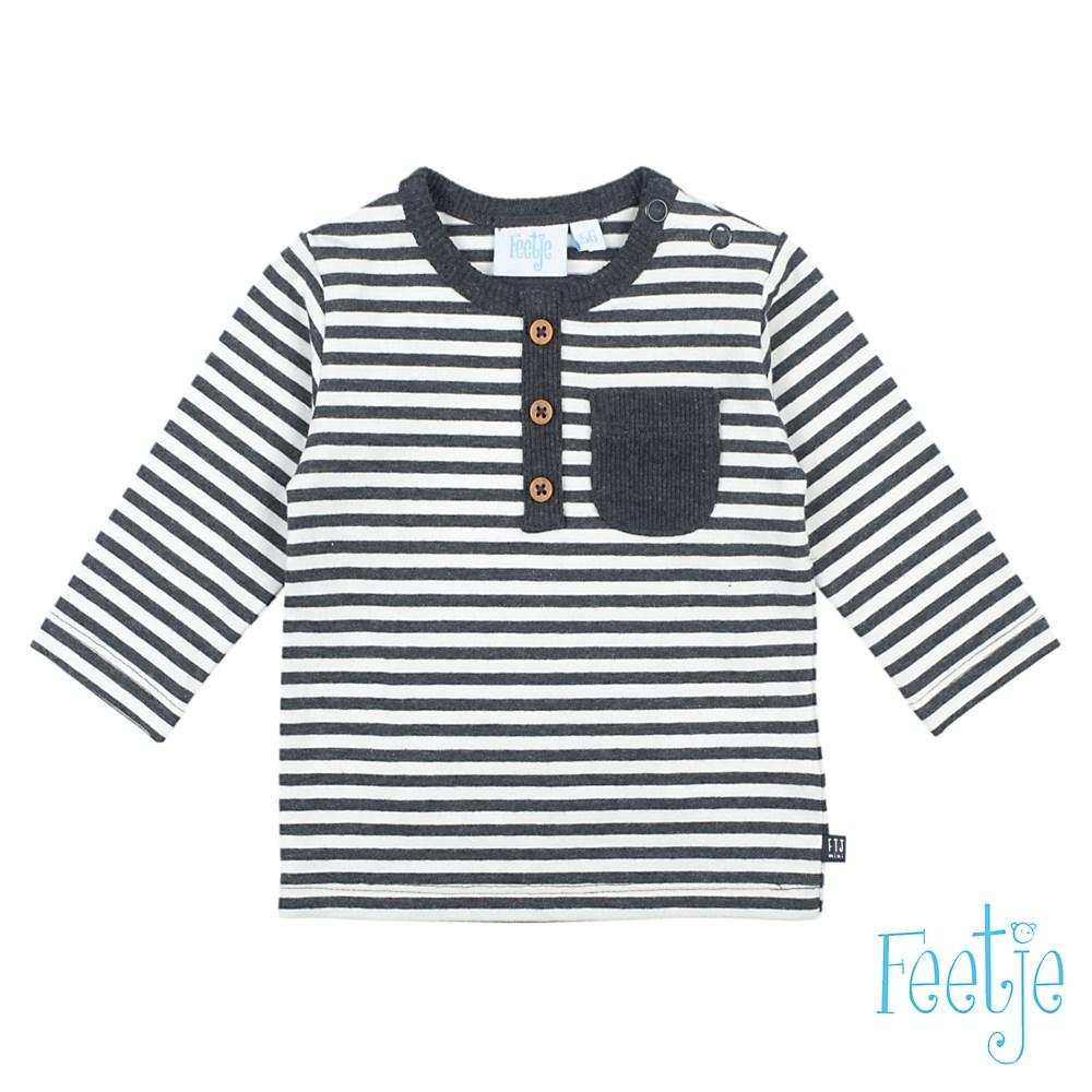 MINI PERSON Faux 3 Button Placket  Stripe Long Sleeve Top