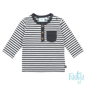 MINI PERSON Faux 3 Button Placket  Stripe Long Sleeve Top