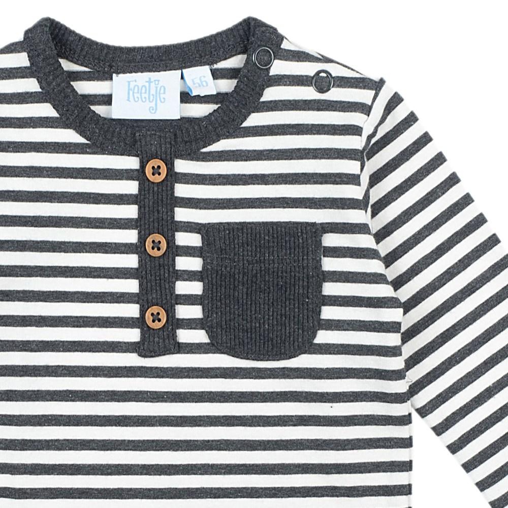 MINI PERSON Faux 3 Button Placket  Stripe Long Sleeve Top