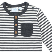 MINI PERSON Faux 3 Button Placket  Stripe Long Sleeve Top