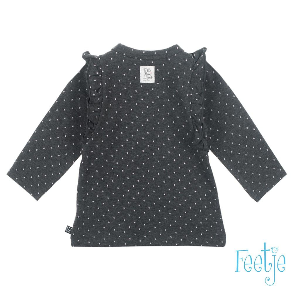DOTS Allover Print Shoulder Ruffle Long Sleeve top