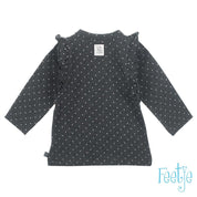 DOTS Allover Print Shoulder Ruffle Long Sleeve top
