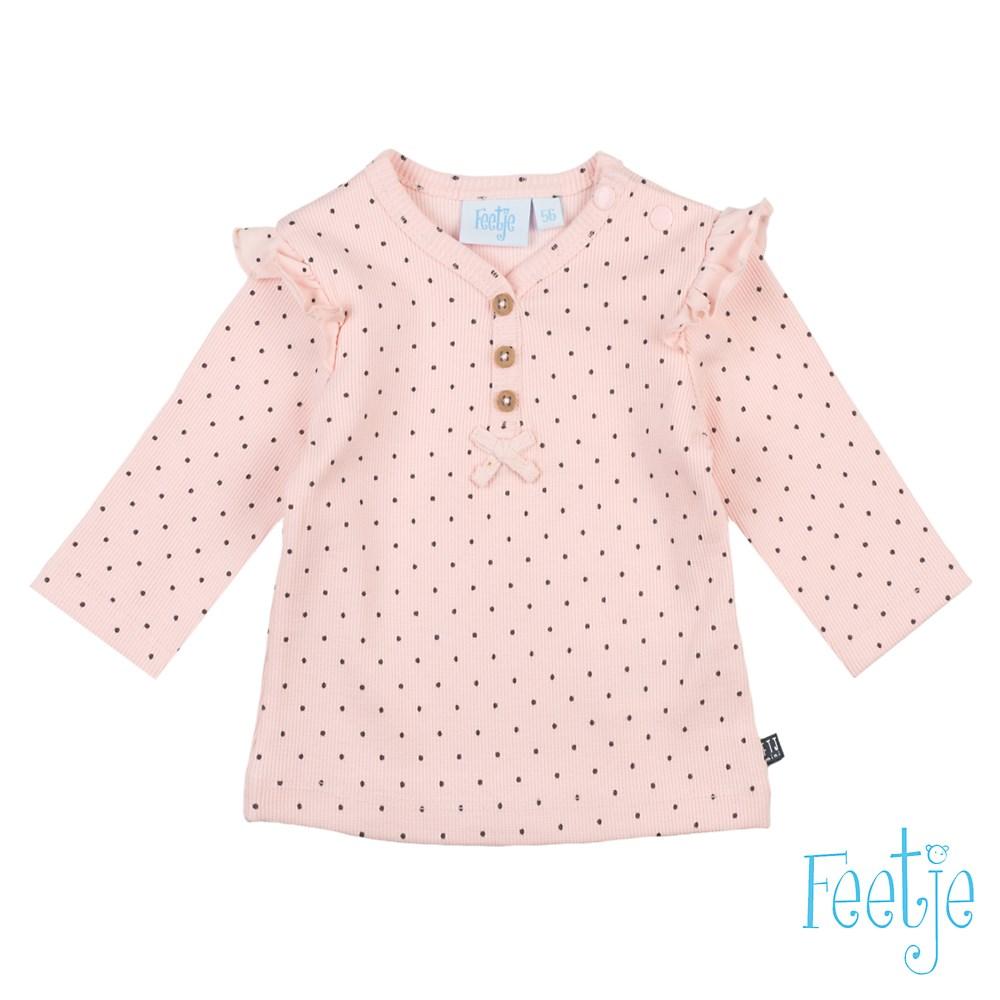 DOTS Allover Print Shoulder Ruffle Long Sleeve Top