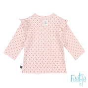 DOTS Allover Print Shoulder Ruffle Long Sleeve Top