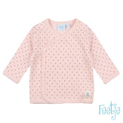 DOTS  Allover Print Wrap Over Side-Snap Long Sleeve Top