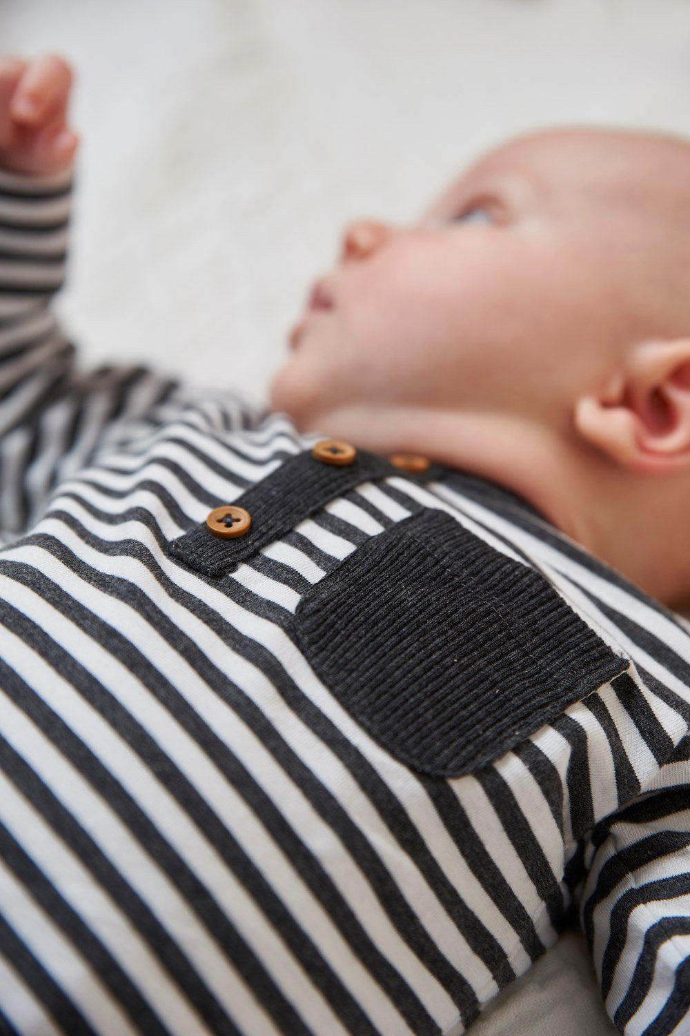 MINI PERSON Faux 3 Button Placket  Stripe Long Sleeve Top