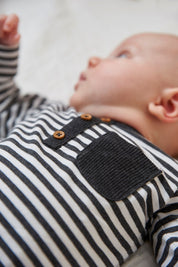 MINI PERSON Faux 3 Button Placket  Stripe Long Sleeve Top