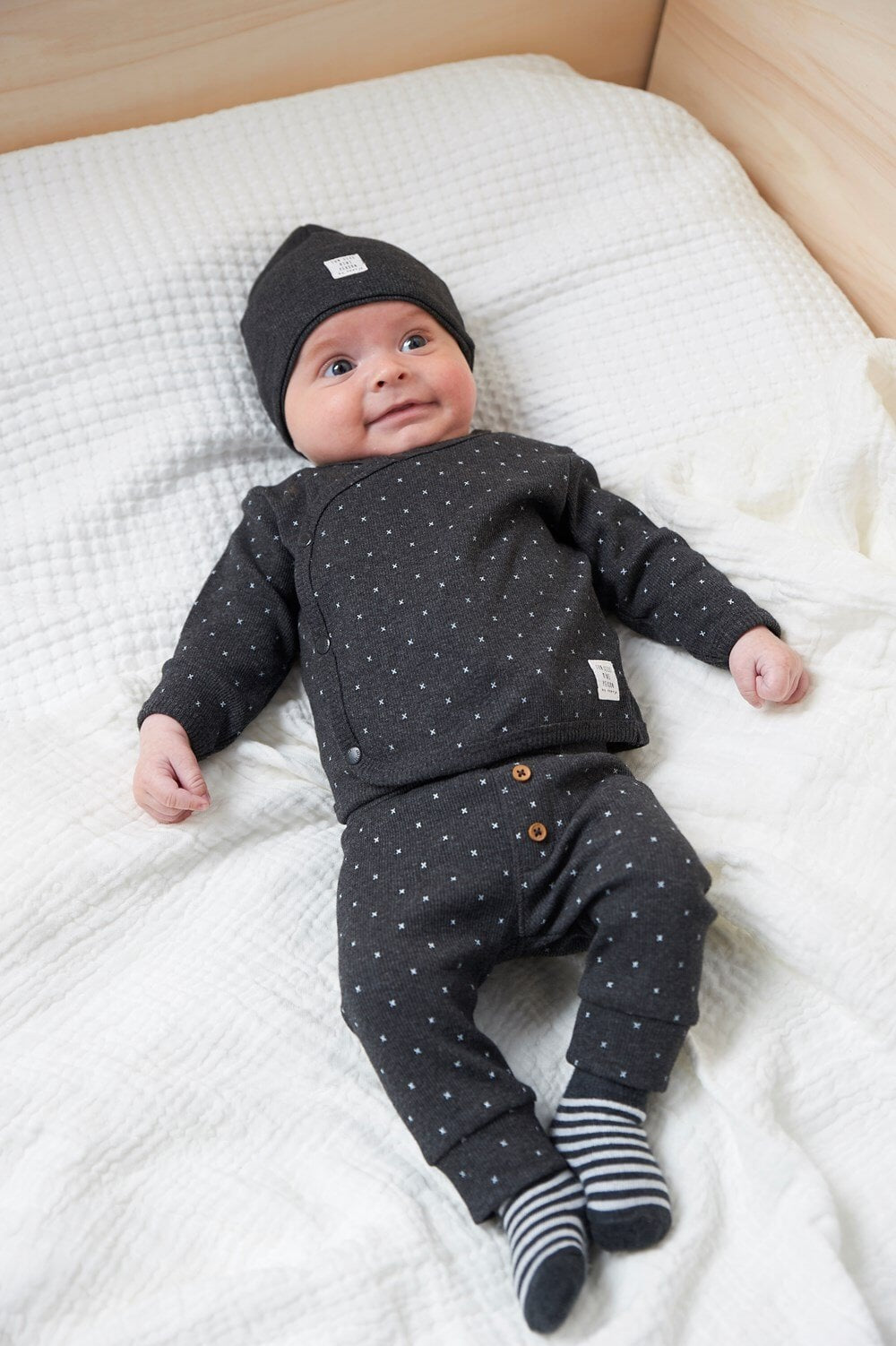 MINI PERSON Allover Print Wrap-Over Side-Snap Long Sleeve Top